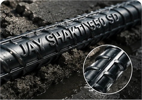 Ribbed Jay Shakti TMT bar profile for superior concrete bonding